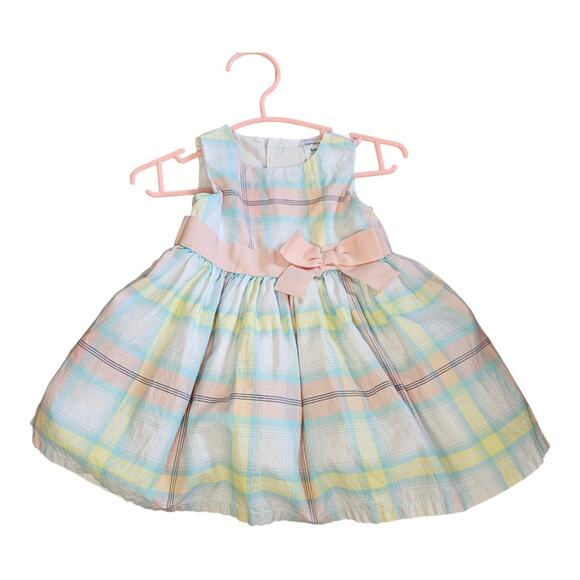 Carter's Pastel Yellow Blue Peach Plaid Baby Dress - Size 6M - Picture 1 of 3